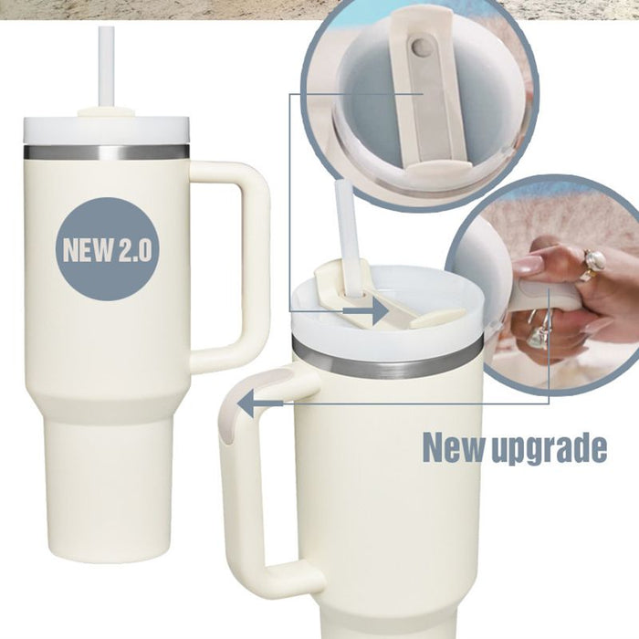 1200ml Stainless Steel Mug Coffee Cup Thermal Travel Car Auto Mugs T hermos 40 Oz Tumbler with Handle Straw Cup Drinkware New In