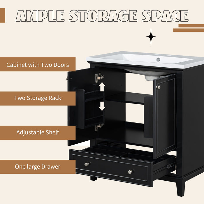 30\" Bathroom Vanity with Sink Combo, Multi-functional Bathroom Cabinet with Doors and Drawer, Solid Frame and MDF Board