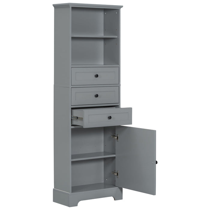 White Tall Storage Cabinet with 3 Drawers and Adjustable Shelves for Bathroom, Study, Office and Interior, MDF Board with Painted Finish