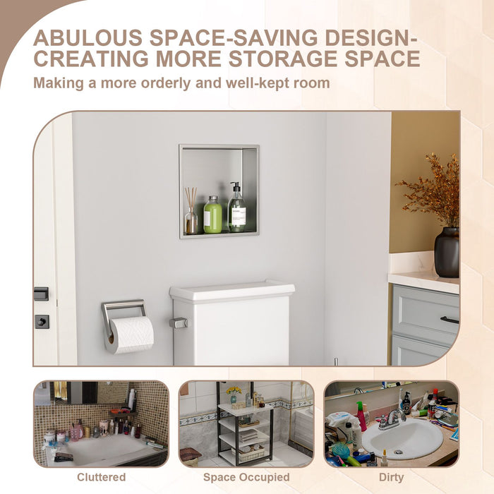 Brushed Stainless Steel Wall Shower  Niche , Double Recessed Shower Shelf for Bathroom
