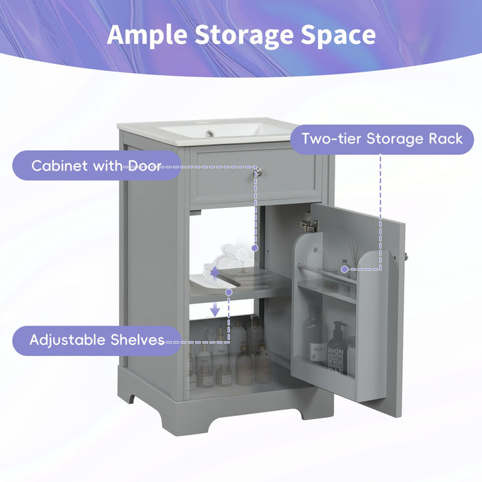20\" Bathroom Vanity with Sink, Bathroom Cabinet with Soft Closing Door, Storage Rack and Adjustable Shelves