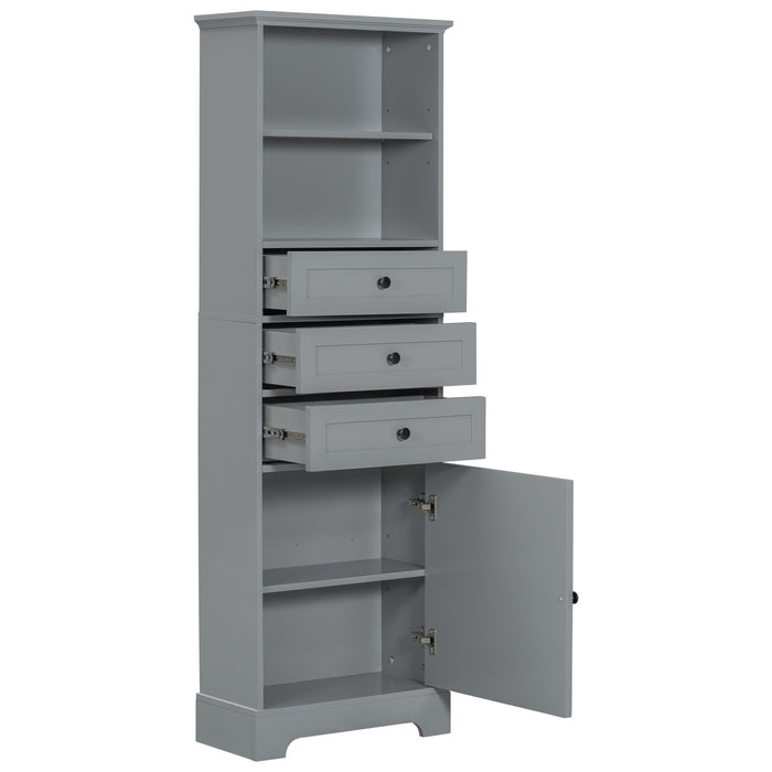 White Tall Storage Cabinet with 3 Drawers and Adjustable Shelves for Bathroom, Study, Office and Interior, MDF Board with Painted Finish