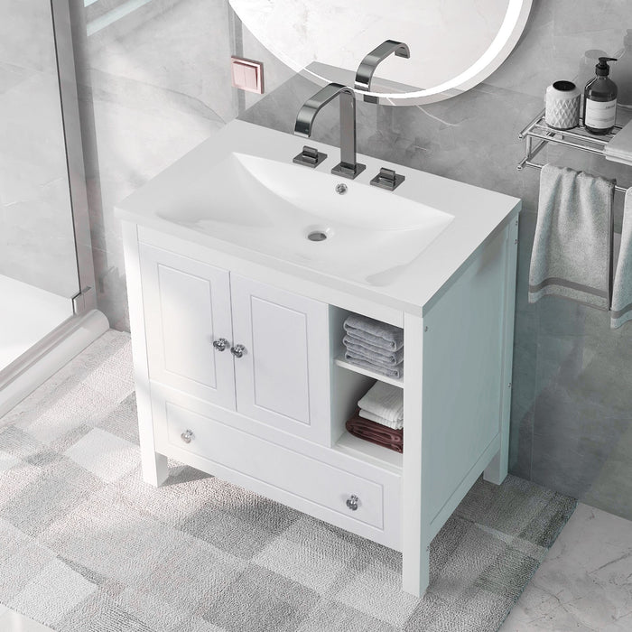 30" Bathroom Vanity with Sink, Bathroom Storage Cabinet with Doors and Drawers, Solid Wood Frame, Ceramic Sink