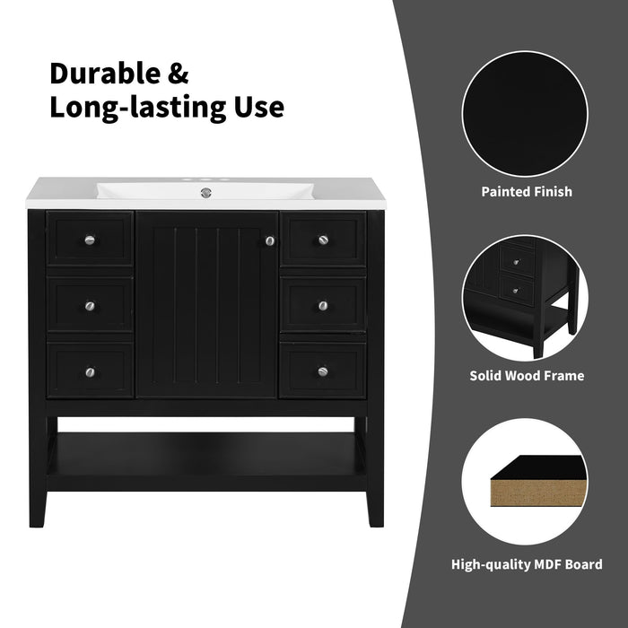 36\" Bathroom Vanity with Sink Combo, One Cabinet and Three Drawers, Solid Wood and MDF Board