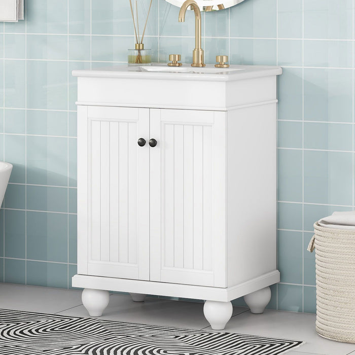 24" Modern Sleek Bathroom Vanity Elegant Ceramic Sink with Solid Wood Frame, Adjustable Shelf