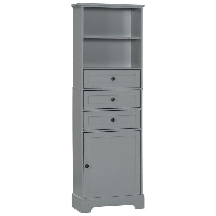 White Tall Storage Cabinet with 3 Drawers and Adjustable Shelves for Bathroom, Study, Office and Interior, MDF Board with Painted Finish
