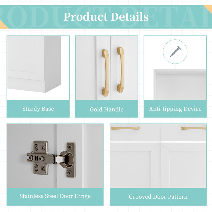 Bathroom Storage Cabinet, Cabinet with Two Doors and Drawers, Adjustable Shelf, Three-layer Open Shelf, MDF Board