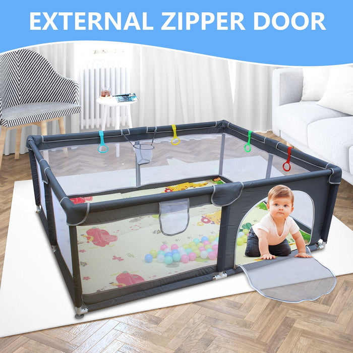 47"*47" Outdoor Fences Baby Playard Cloth Playpen Removable Enclosures for Indoor and Outdoor Use Care for Children and Pets With Playen Foldable Playmat Ocen Balls Handholds Basketball Hoop