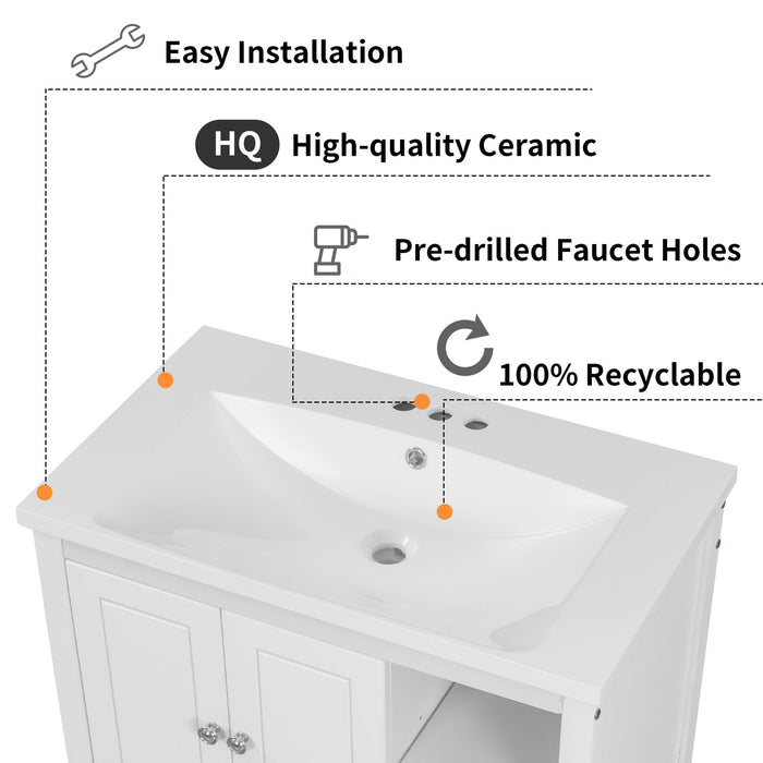 30" Bathroom Vanity with Sink, Bathroom Storage Cabinet with Doors and Drawers, Solid Wood Frame, Ceramic Sink