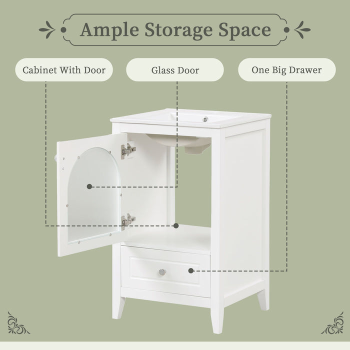 20" Bathroom Vanity with Sink, Bathroom Cabinet with Soft Closing Glass Door, A Drawer