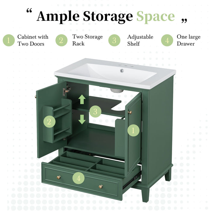 30\" Bathroom Vanity with Sink Combo, Multi-functional Bathroom Cabinet with Doors and Drawer, Solid Frame and MDF Board