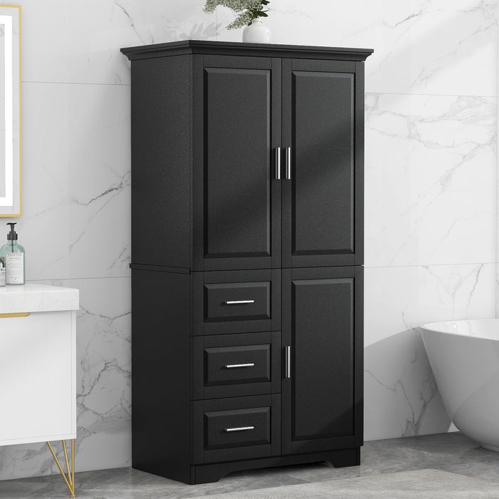 Tall and Wide Storage Cabinet with Doors for Bathroom/Office, Three Drawers