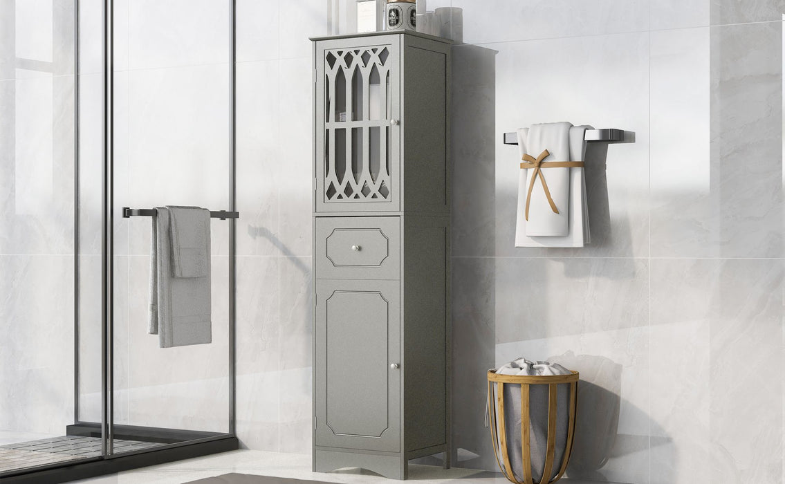 Tall Bathroom Cabinet, Freestanding Storage Cabinet with Drawer and Doors, MDF Board, Acrylic Door, Adjustable Shelf