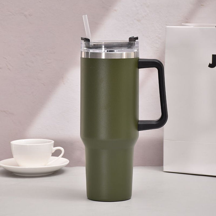 40oz Handle Car Cup with pipette stainless Steel insulated Cold beer cup portable ice cup with handle; Insulated Reusable Leakproof Stainless Steel Water Bottle Travel Mug Iced Coffee Cup