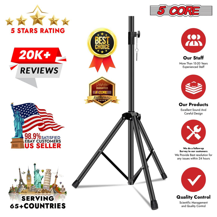 5 Core Speaker Stand Height Adjustable PA DJ Tripod Studio Monitor Stands w 35mm Compatible Insert - SS ECO 1PK BLK WoB