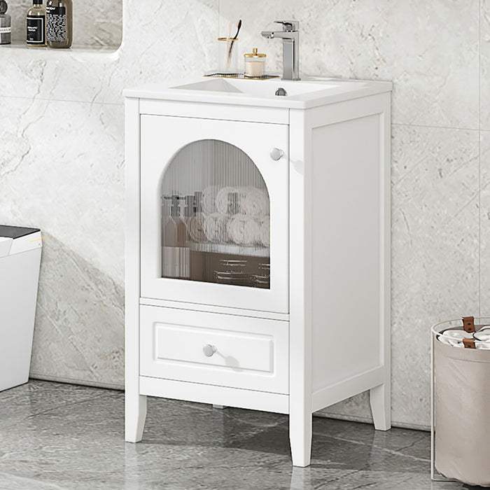20" Bathroom Vanity with Sink, Bathroom Cabinet with Soft Closing Glass Door, A Drawer