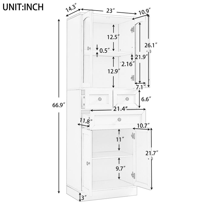Tall Bathroom Storage Cabinet, Cabinet with Four Doors and Drawers, Adjustable Shelf, MDF Board