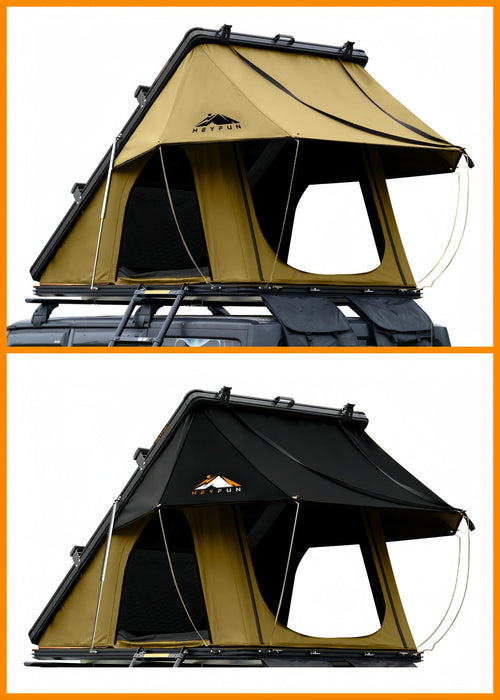 Roll over image to zoom in Adventurer Plus Rooftop Tent Hardshell with Side Awning, Air Conditioner Outlet with Bracket, &Replaceable Rain Flies, Truck Bed Tent for Camping, Pop Up Overland Roof Tents