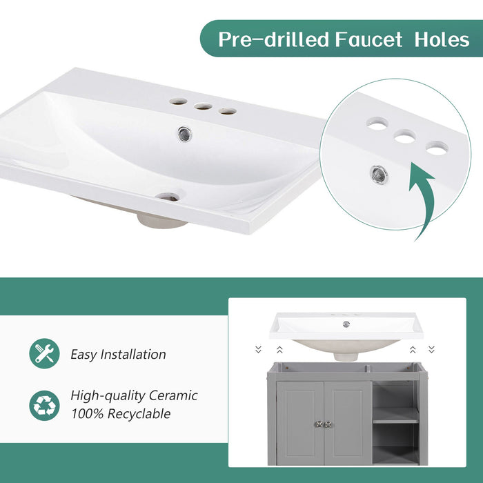 30" Bathroom Vanity with Sink, Bathroom Storage Cabinet with Doors and Drawers, Solid Wood Frame, Ceramic Sink