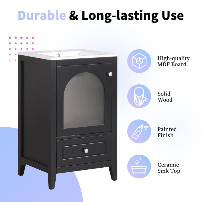 20" Bathroom Vanity with Sink, Bathroom Cabinet with Soft Closing Glass Door, A Drawer