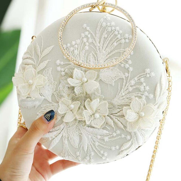White Chinese Style Hanfu Crossbody Bag Retro Embroidery Shoulder Bag Hard Case Handbag Cheongsam Cellphone Round Bag