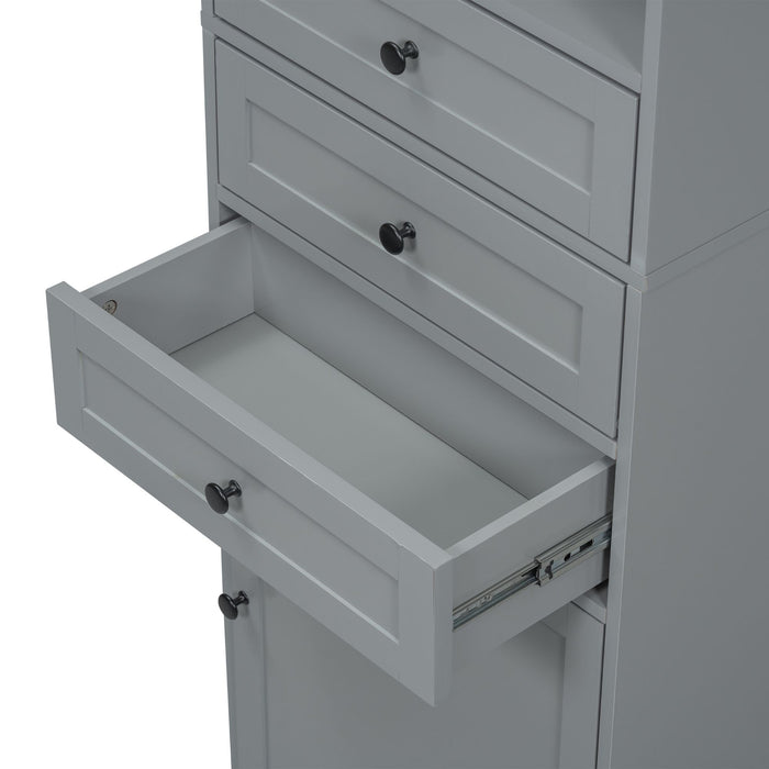 White Tall Storage Cabinet with 3 Drawers and Adjustable Shelves for Bathroom, Study, Office and Interior, MDF Board with Painted Finish