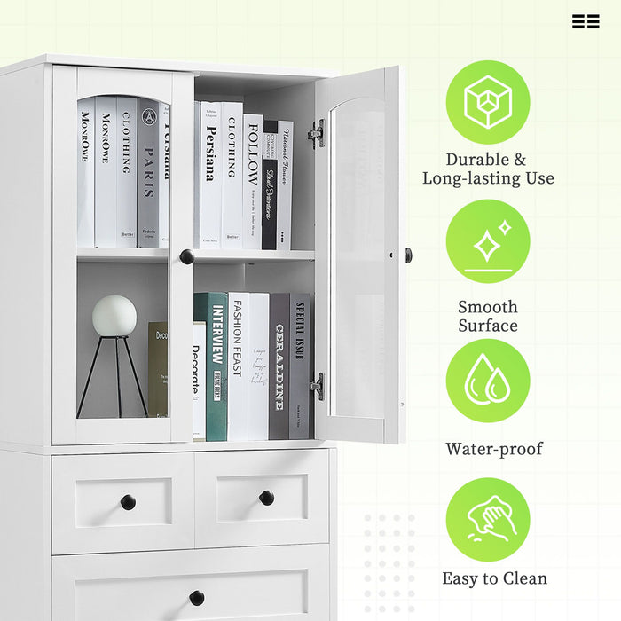 Tall Bathroom Storage Cabinet, Cabinet with Four Doors and Drawers, Adjustable Shelf, MDF Board