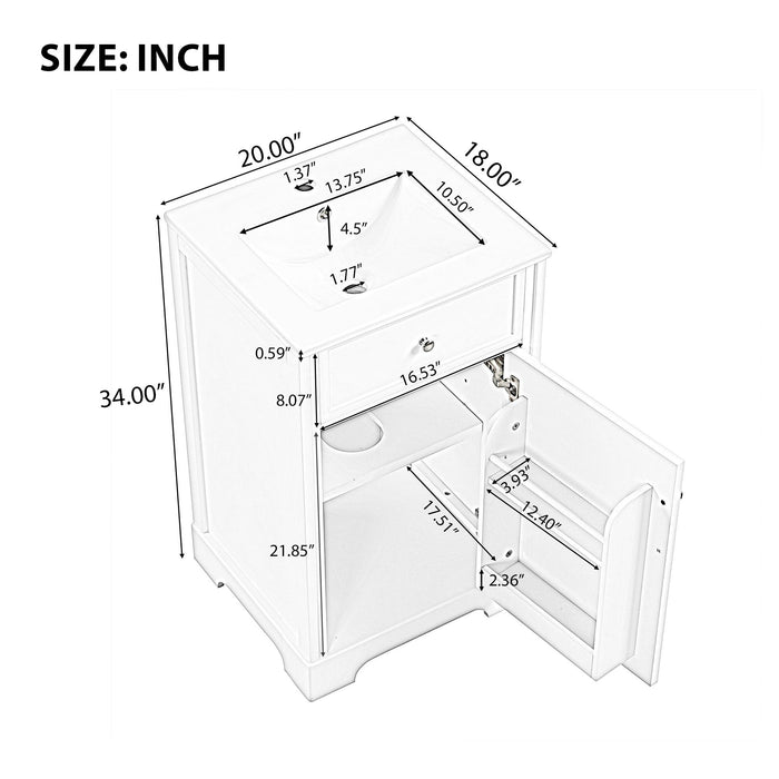 20\" Bathroom Vanity with Sink, Bathroom Cabinet with Soft Closing Door, Storage Rack and Adjustable Shelves