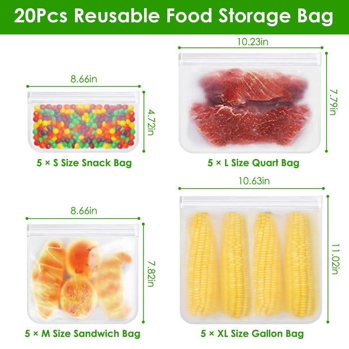 20Pcs Reusable Food Storage Bags 5 Sandwich Snack Gallon Quart Bag Leakproof B PA F ree Food Container Freezer Safe Lunch Bag