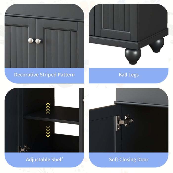 24" Modern Sleek Bathroom Vanity Elegant Ceramic Sink with Solid Wood Frame, Adjustable Shelf
