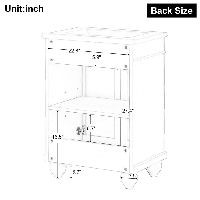 24" Modern Sleek Bathroom Vanity Elegant Ceramic Sink with Solid Wood Frame, Adjustable Shelf