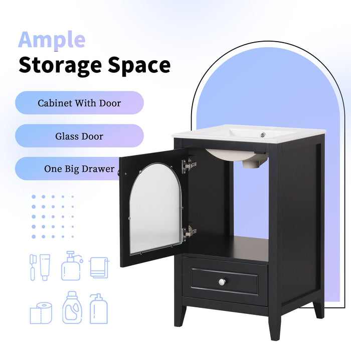 20" Bathroom Vanity with Sink, Bathroom Cabinet with Soft Closing Glass Door, A Drawer