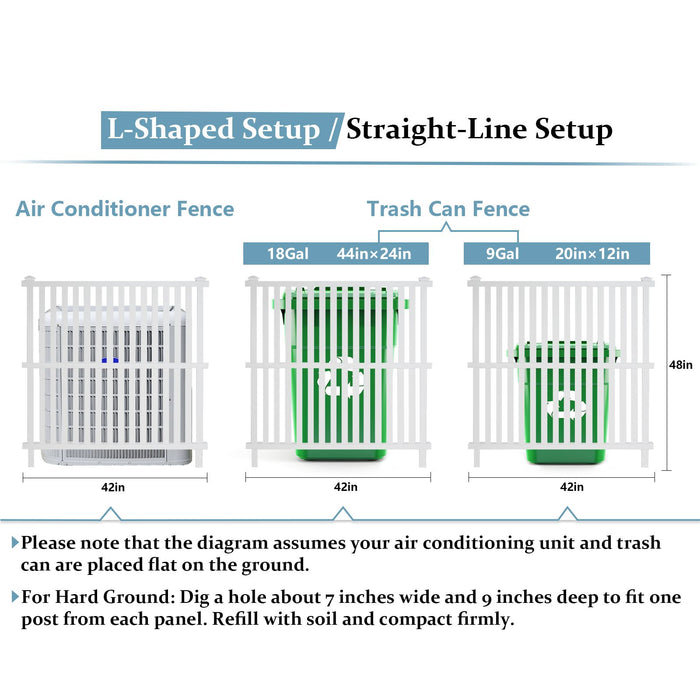 Air Conditioner Fence, Trash Can Vinyl Privacy Fence White Panel for Outside, Outdoor Pool Equipment Enclosure with Metal Stakes, (2-Pack)