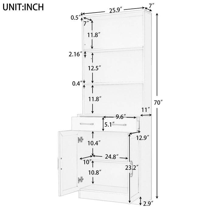 Bathroom Storage Cabinet, Cabinet with Two Doors and Drawers, Adjustable Shelf, Three-layer Open Shelf, MDF Board