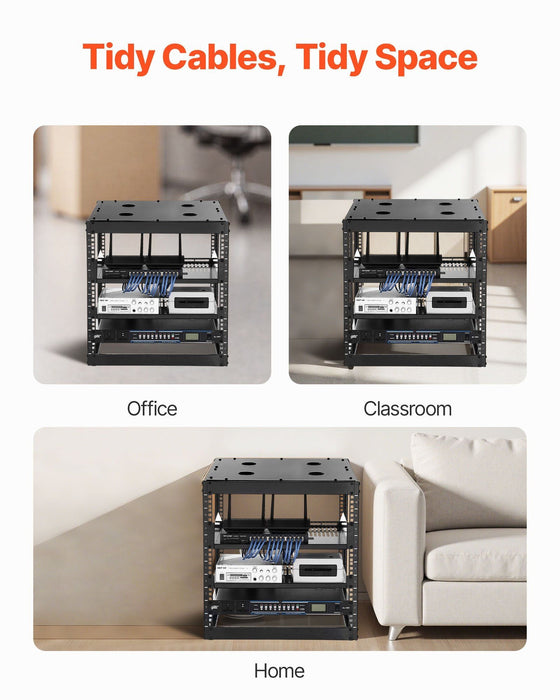 10U Open Frame Network Rack, 23 in Depth, Wall Mounted or Floor Standing Server Rack, Heavy Duty 4 Post, with Vented Shelves & Mounting Hardware, Holds All Your Networking IT Equipment AV Gear