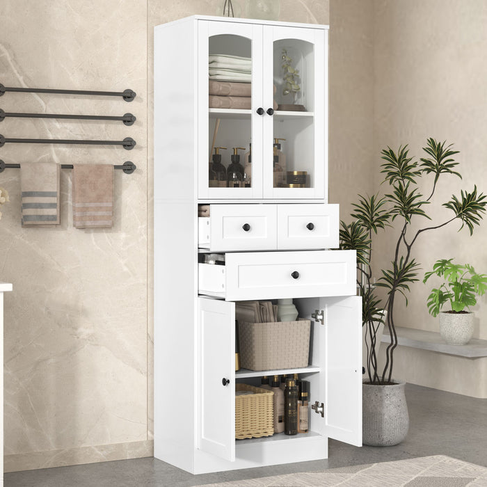 Tall Bathroom Storage Cabinet, Cabinet with Four Doors and Drawers, Adjustable Shelf, MDF Board