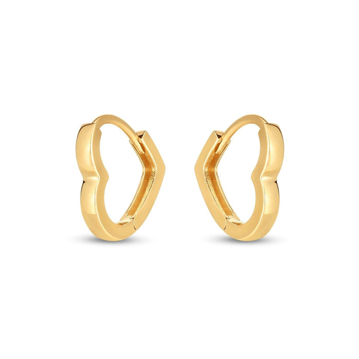 14k Yellow Gold Heart Huggie Hoops