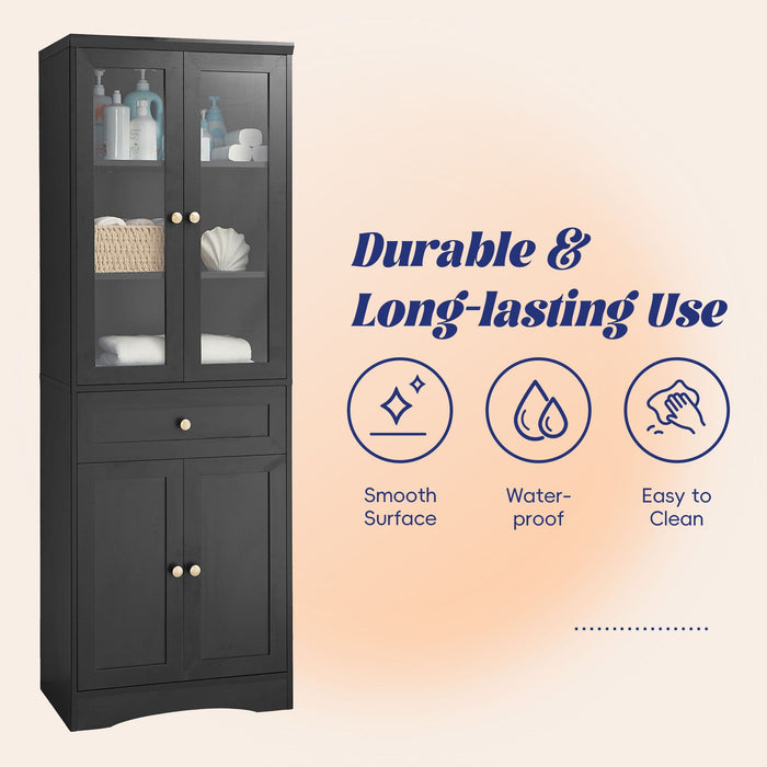 Tall Bathroom Storage Cabinet, Cabinet with Four Doors and Drawers, Adjustable Shelf, MDF Board