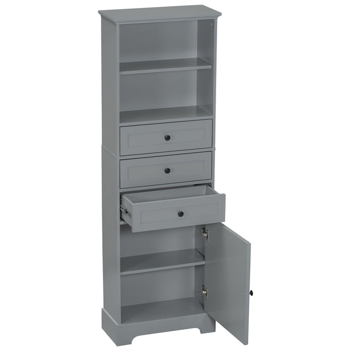 White Tall Storage Cabinet with 3 Drawers and Adjustable Shelves for Bathroom, Study, Office and Interior, MDF Board with Painted Finish