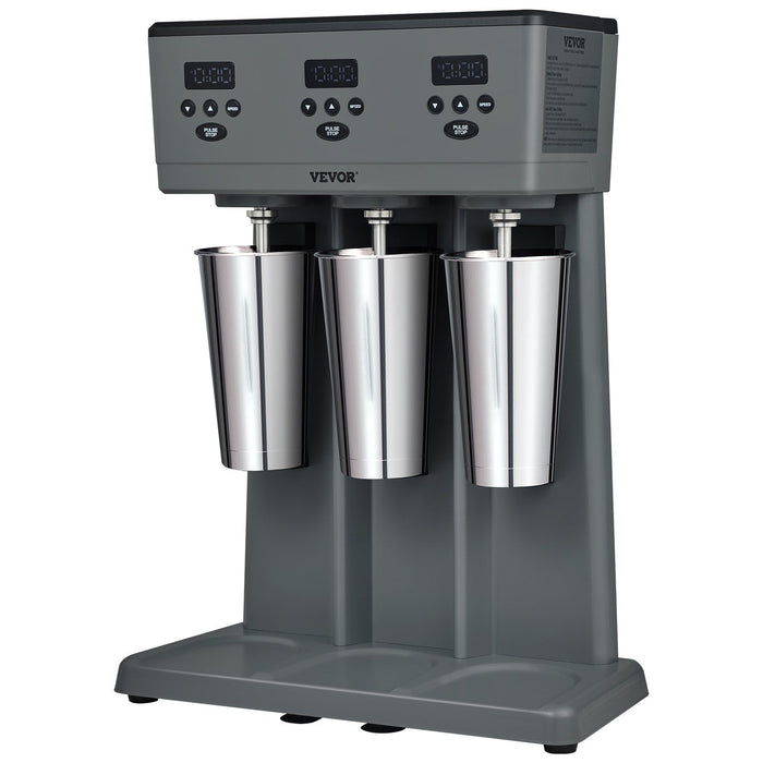 VEVOR Milkshake Maker, 375W x 3 Electric Milkshake Machine, Commercial Triple Heads Drink Mixer Blender, LED Intelligent Microswitch, 3-Speed Milkshake Mixer with 3 x 820 ml Stainless Steel Cups