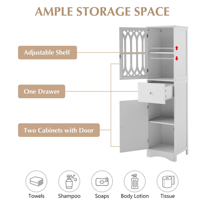 Tall Bathroom Cabinet, Freestanding Storage Cabinet with Drawer and Doors, MDF Board, Acrylic Door, Adjustable Shelf