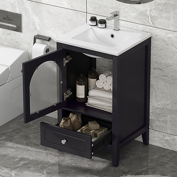 20" Bathroom Vanity with Sink, Bathroom Cabinet with Soft Closing Glass Door, A Drawer