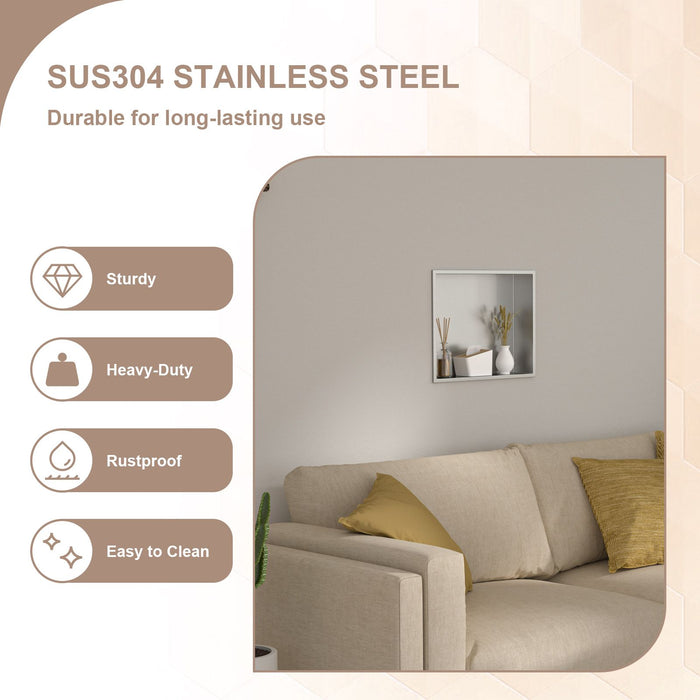 Brushed Stainless Steel Wall Shower  Niche , Double Recessed Shower Shelf for Bathroom