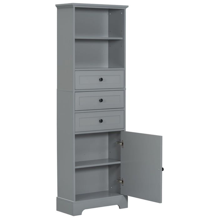White Tall Storage Cabinet with 3 Drawers and Adjustable Shelves for Bathroom, Study, Office and Interior, MDF Board with Painted Finish