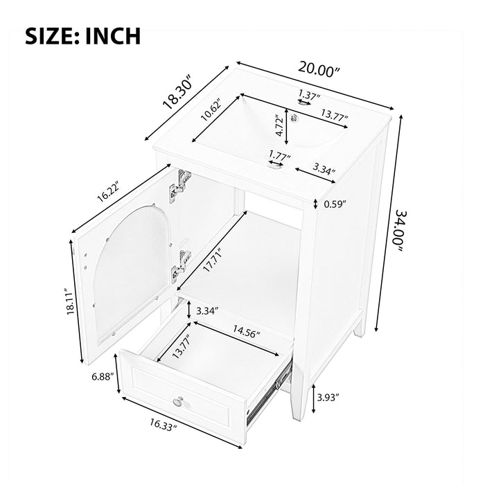 20" Bathroom Vanity with Sink, Bathroom Cabinet with Soft Closing Glass Door, A Drawer