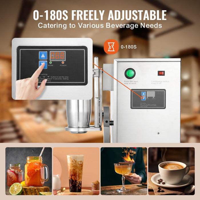 VEVOR Milkshake Maker Machine, 120W Commercial Milk Tea Shaker Machine, Double Head Milk Shake Mixer Machine, 0-180s Adjustable Milkshake Blender, with 750 ml Stainless Steel Cup, for Milk Tea Store