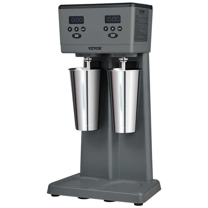 VEVOR Milkshake Maker, 375W x 2 Electric Milkshake Machine, Commercial Double Heads Drink Mixer Blender, LED Intelligent Microswitch, 3-Speed Milkshake Mixer with 2 x 820 ml Stainless Steel Cups