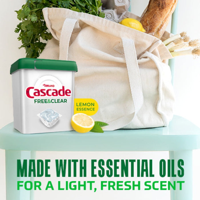 Cascade Free & Clear Dishwasher Pods, Dishwasher Detergent, Dish Detergent Soap, Lemon, 47 count