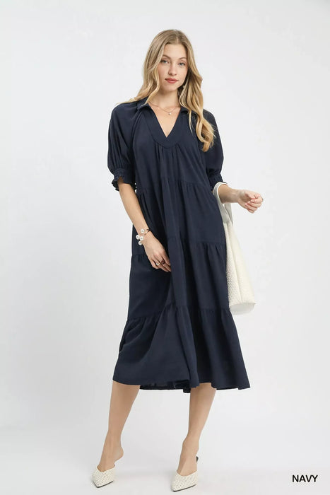 Umgee Solid Tiered Midi Dress