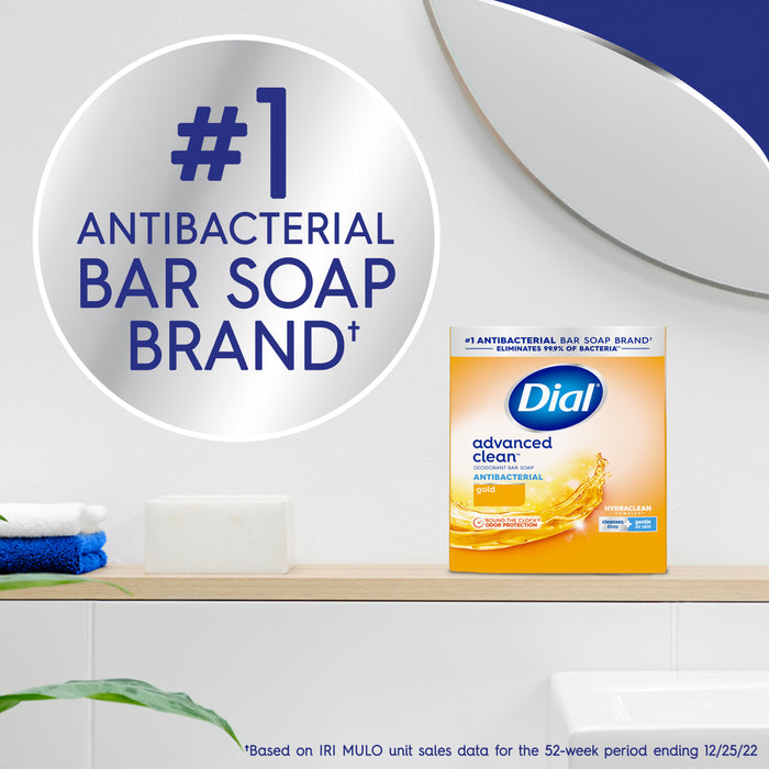 Dial Antibacterial Deodorant Bar Soap, Advanced Clean, Gold, 4 oz, 4 Bars